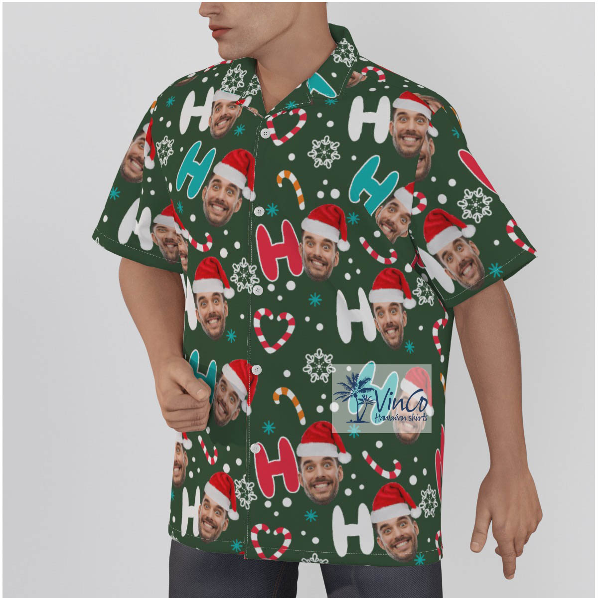 Custom Your Photo Faces Ho Ho Ho Christmas Button Up Shirt For Men