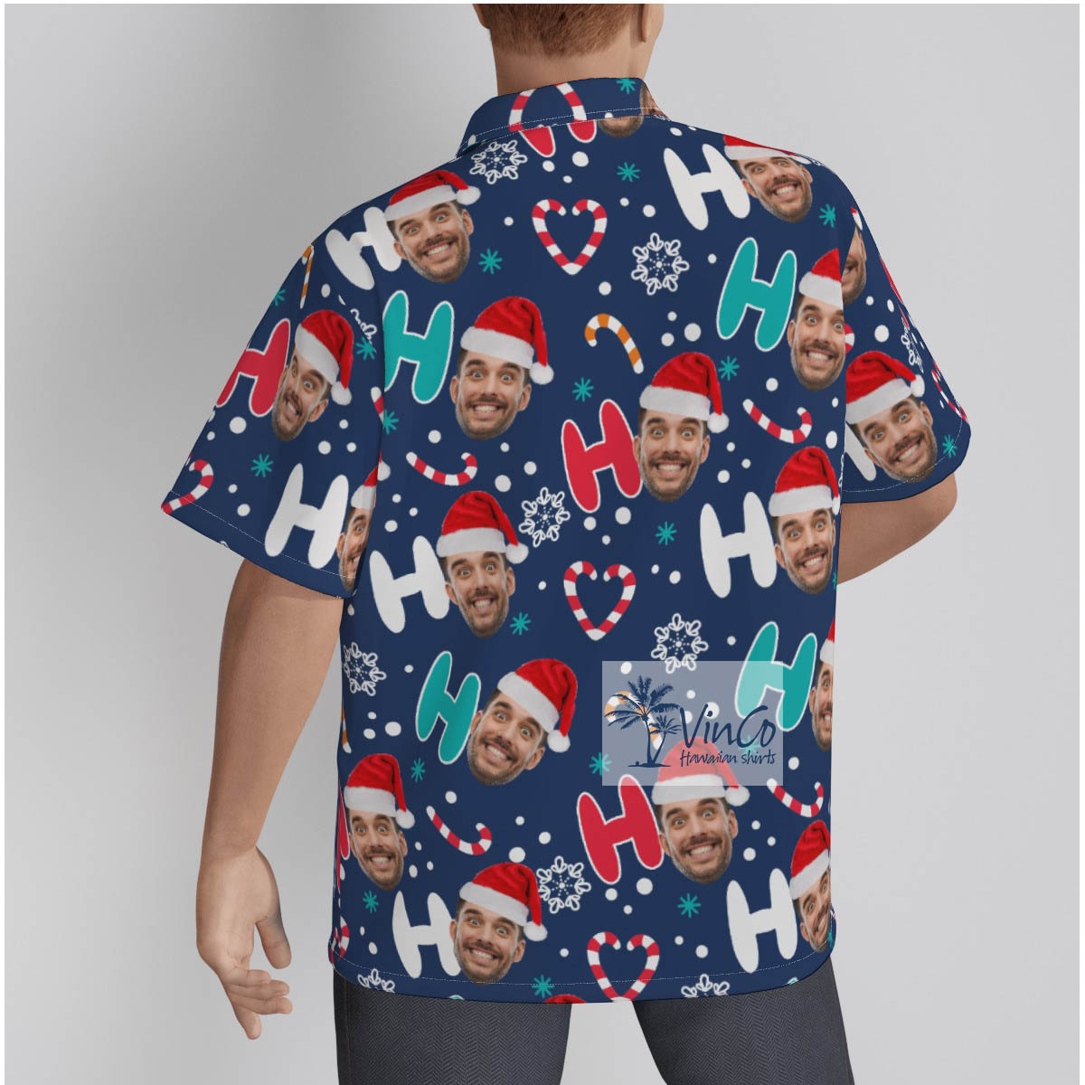 Personalized Santa Face HO HO HO Christmas Shirt Aloha Print For Men