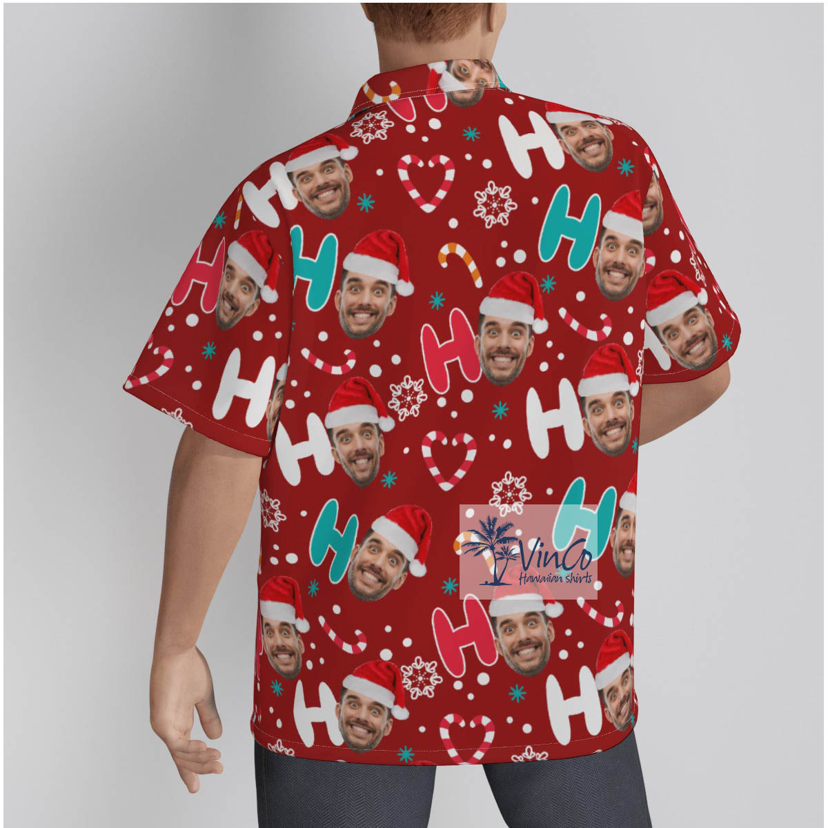 Custom Face Santa Hat HO HO HO Christmas Hawaiian Shirt
