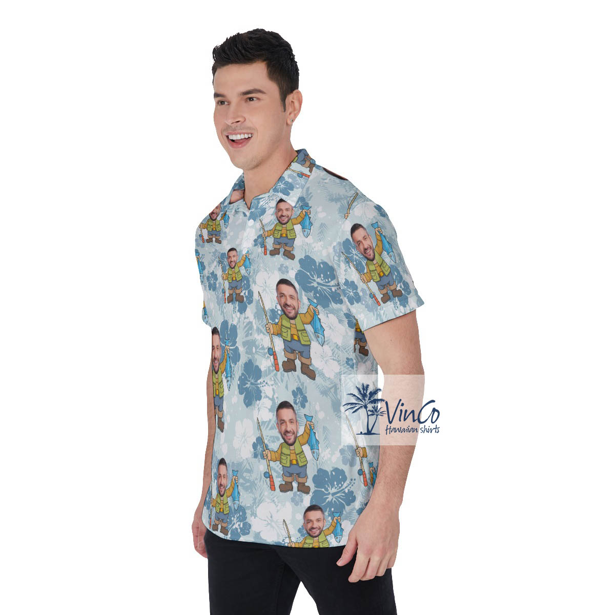 Funny Personalized Fishing Man Hawaiian Polo Shirt For Men