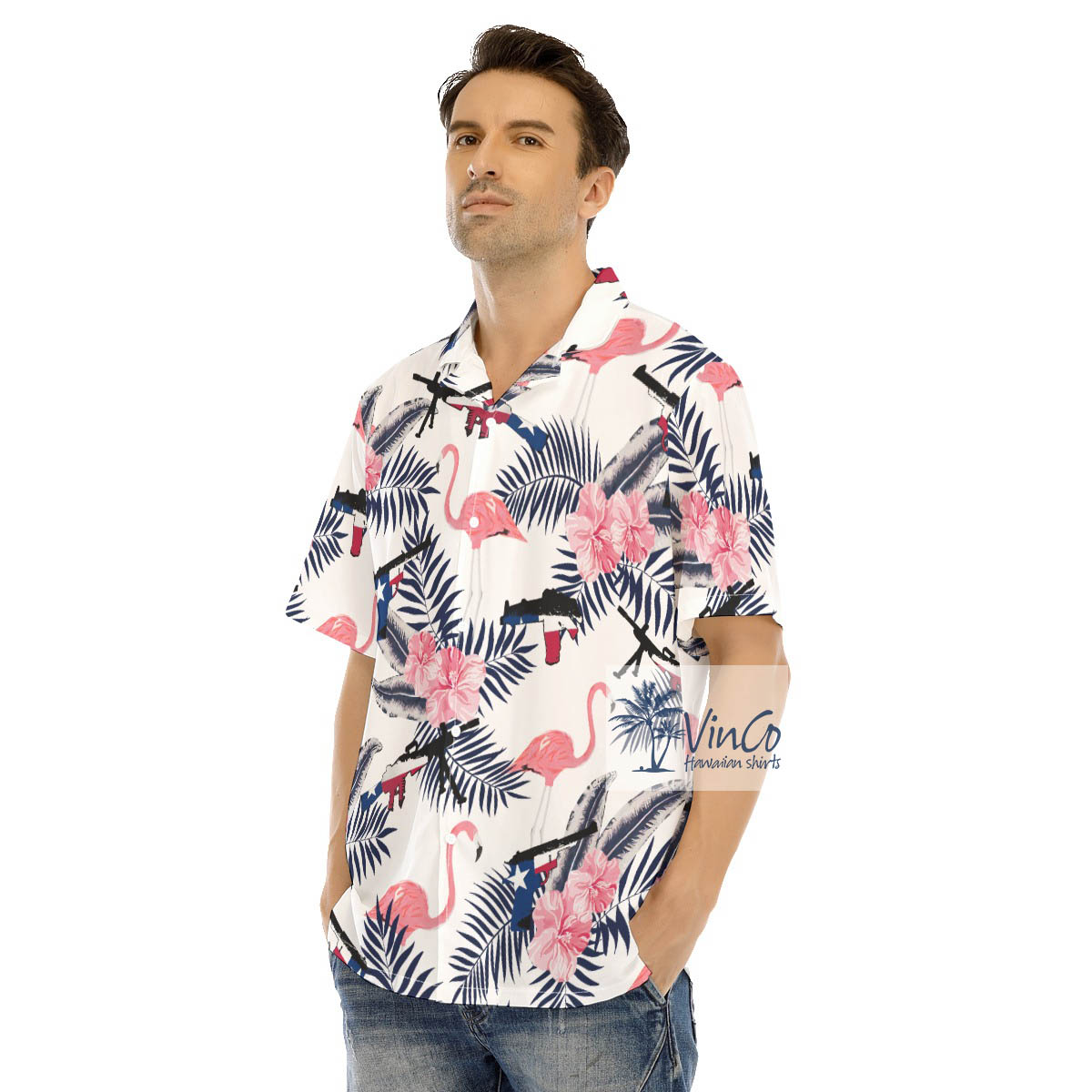 Texas Gun Flamingo Floral Hawaiian Shirt