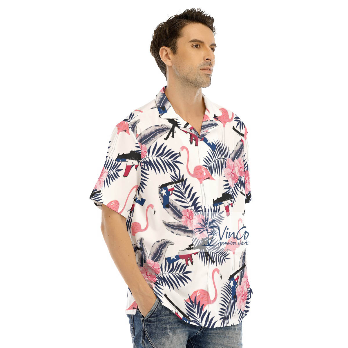 Texas Gun Flamingo Floral Hawaiian Shirt
