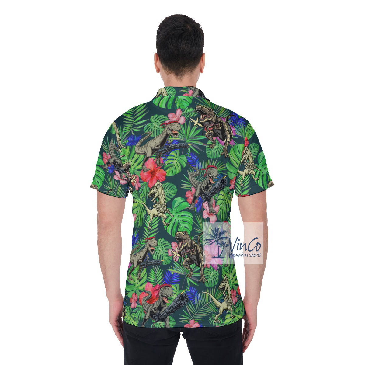 Funny Dinosaur Gun Tactical Hawaiian Polo Shirt