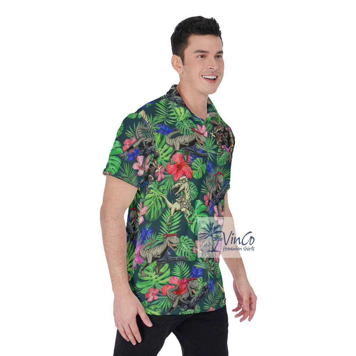 Funny Dinosaur Gun Tactical Hawaiian Polo Shirt