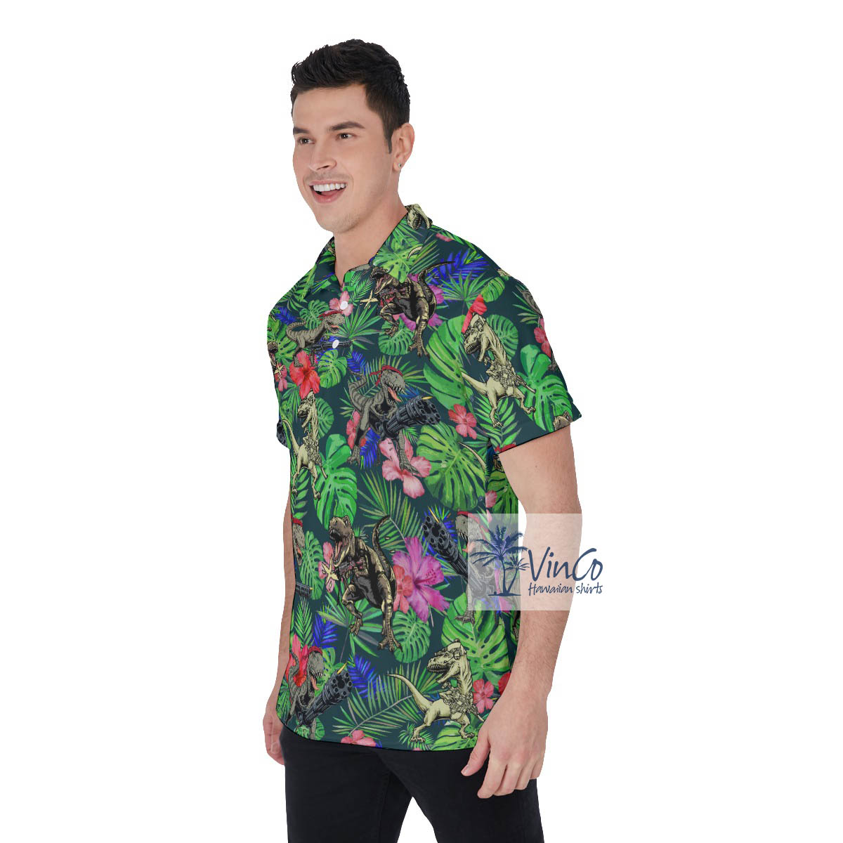 Funny Dinosaur Gun Tactical Hawaiian Polo Shirt
