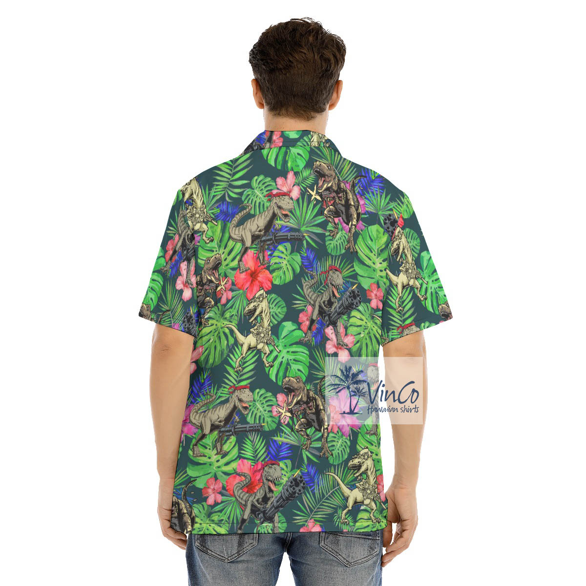 Cool Dinosaur With Gun Tactical Tropical Hawaiian Shirt