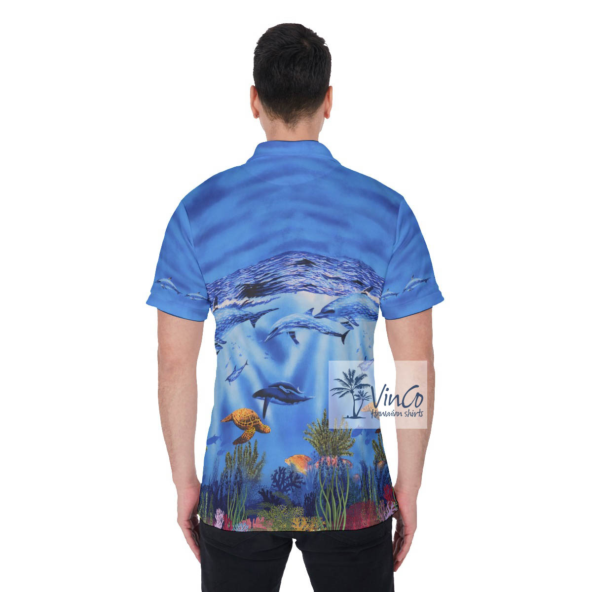 Ocean Creatures Blue Hawaiian Golf Shirt