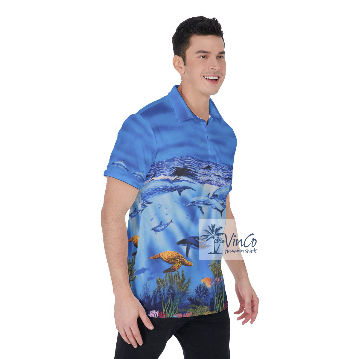 Ocean Creatures Blue Hawaiian Golf Shirt