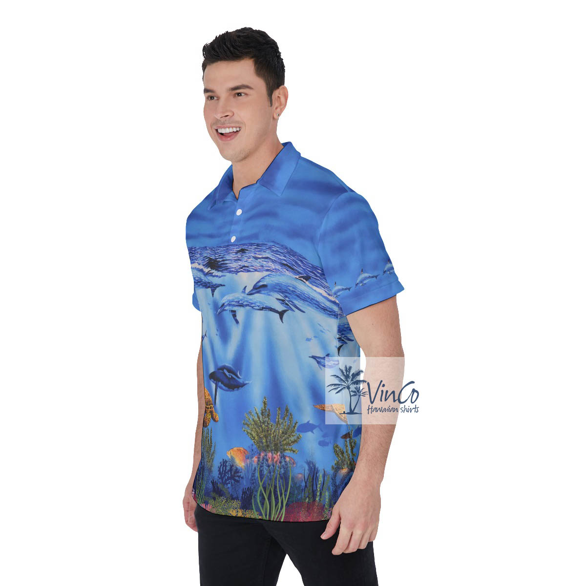 Ocean Creatures Blue Hawaiian Golf Shirt