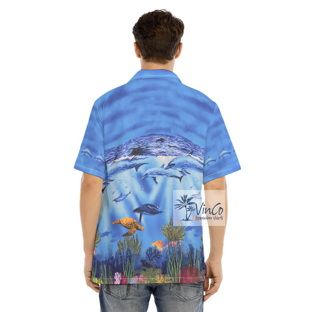 Ocean Life Dolphin Blue Hawaiian Shirt