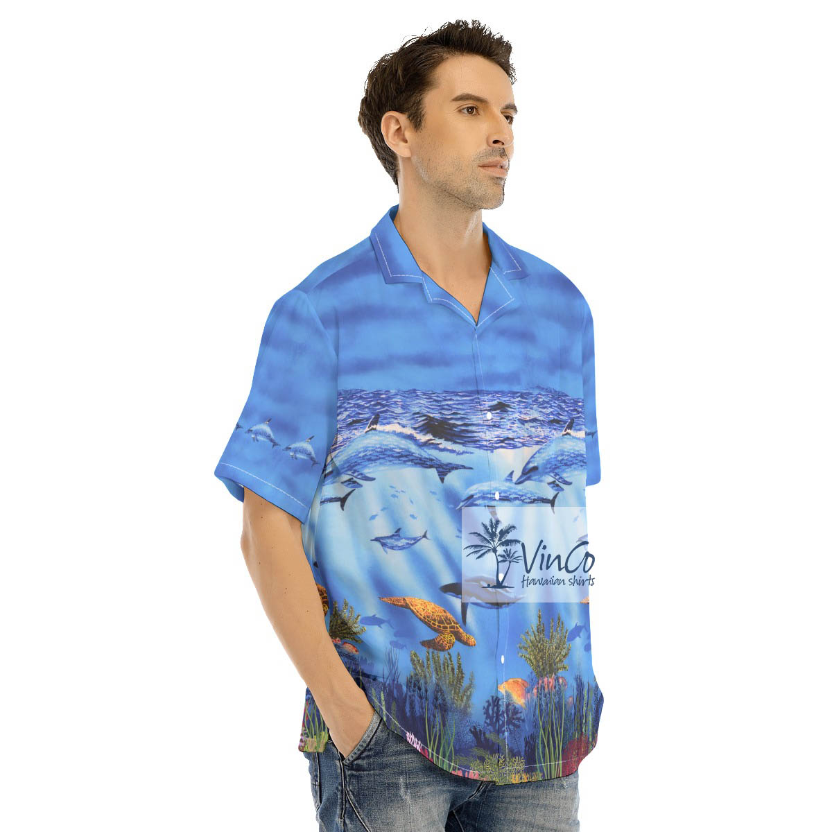 Ocean Life Dolphin Blue Hawaiian Shirt