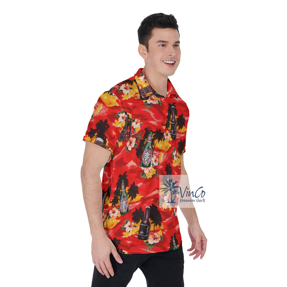 Sunset Beach Tropical Beer Hawaiian Polo Shirt