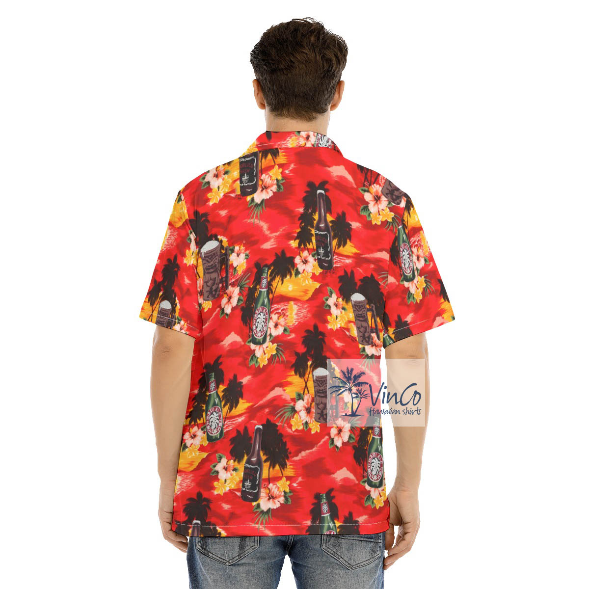 Tropical Red Sunset Beach Beer Hawaiian Shirt