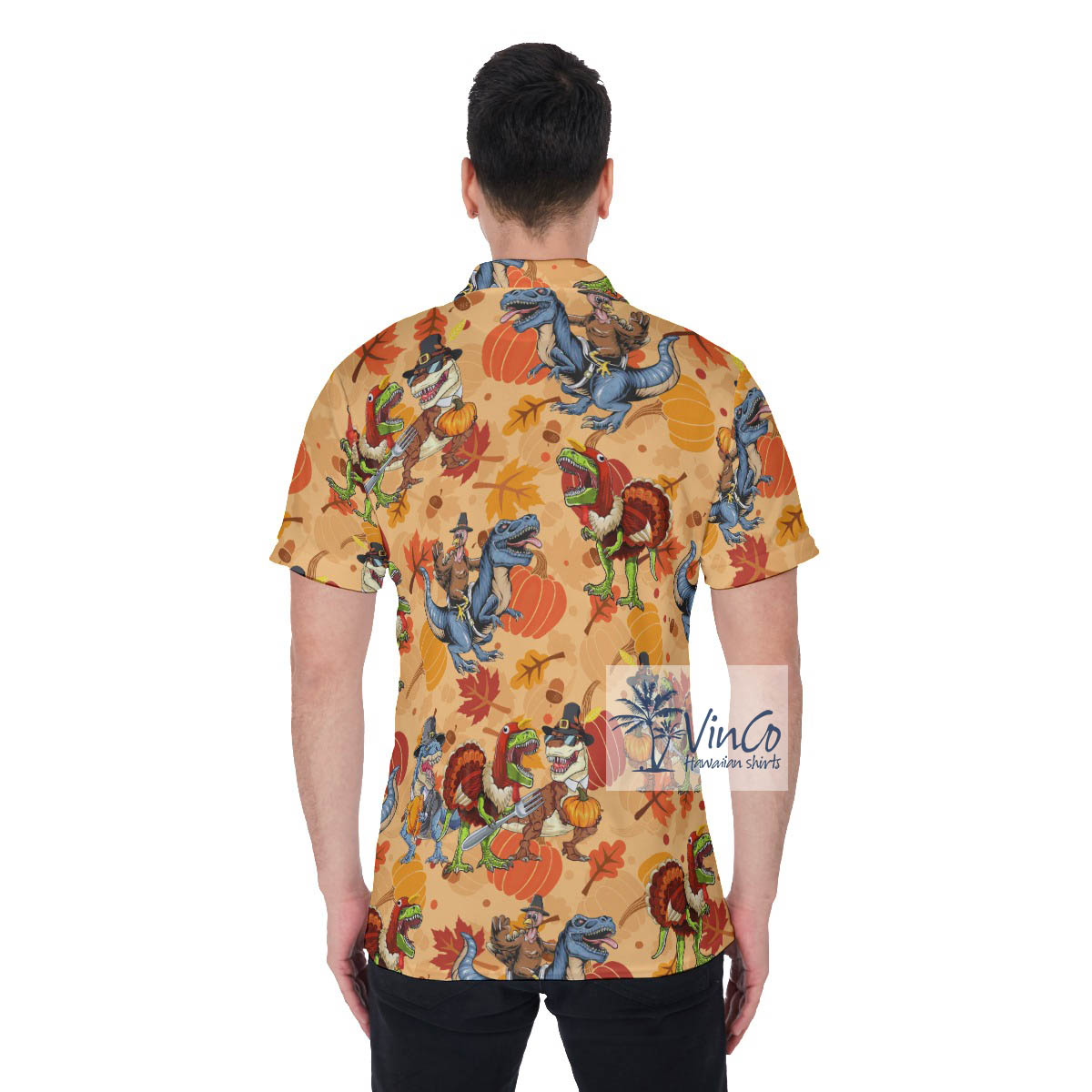 Funny Thanksgiving Dinosaur Hawaiian Polo Shirt