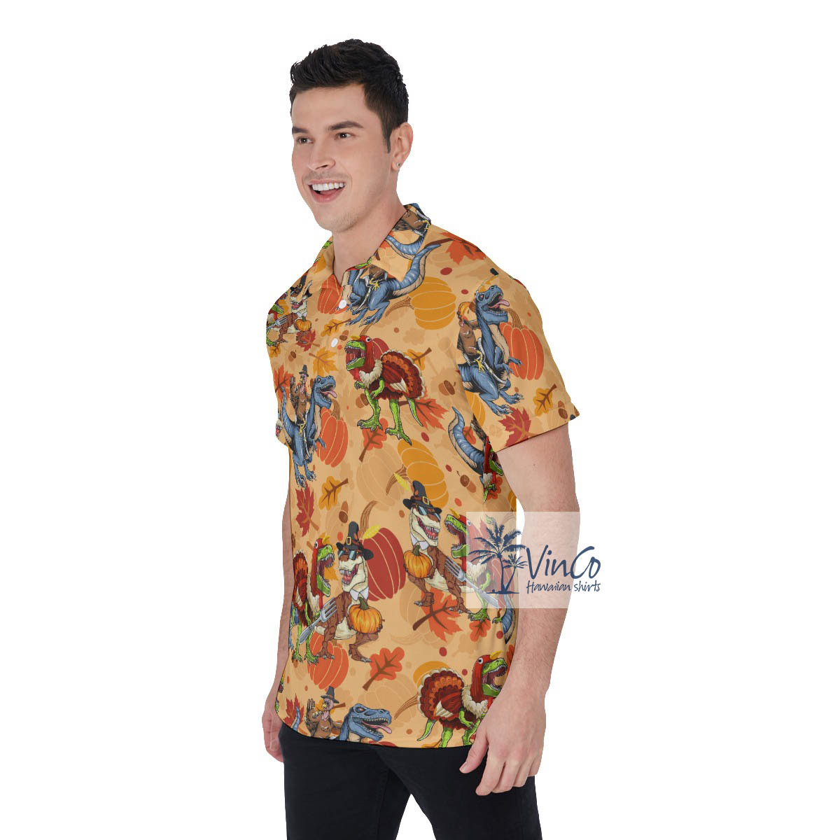 Funny Thanksgiving Dinosaur Hawaiian Polo Shirt