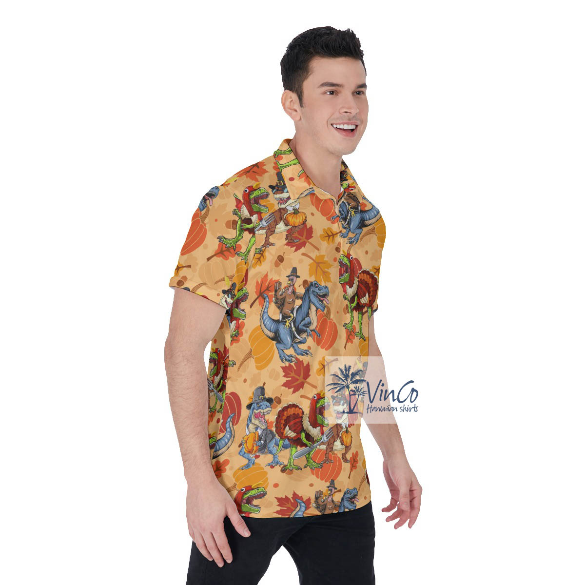 Funny Thanksgiving Dinosaur Hawaiian Polo Shirt