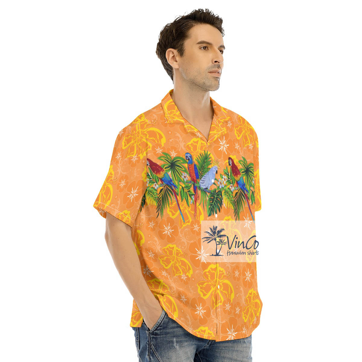 Tropical Parrot Orange Hawaiian Shirt