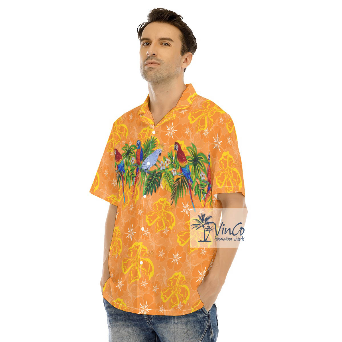 Tropical Parrot Orange Hawaiian Shirt