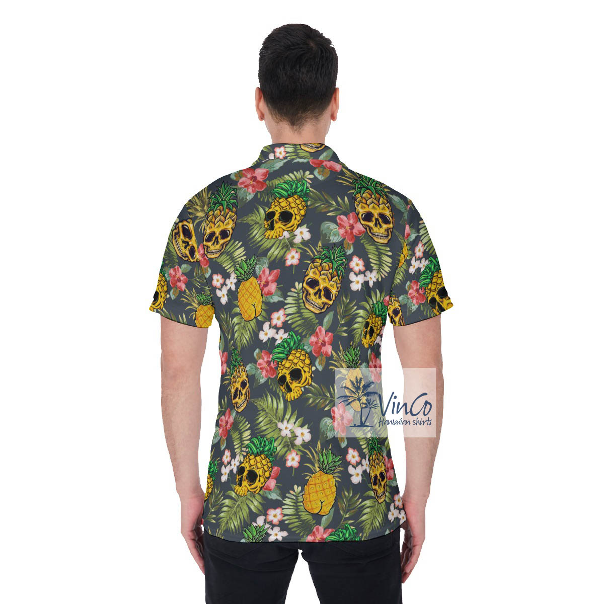 Funny Pineapple Skull Tropical Hawaiian Polo Shirt