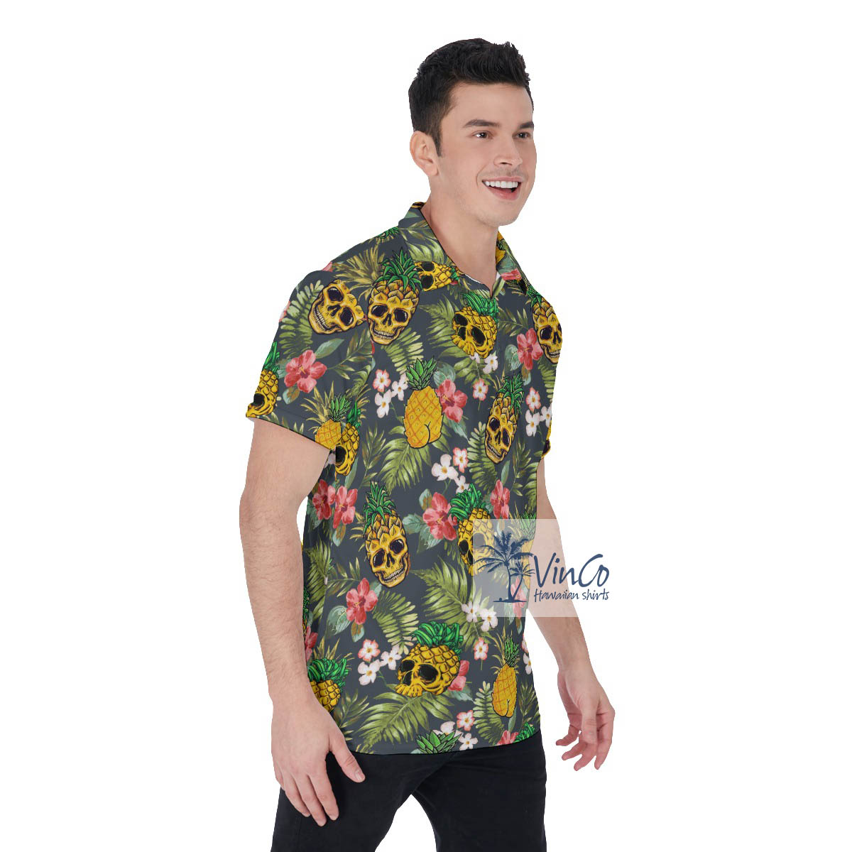 Funny Pineapple Skull Tropical Hawaiian Polo Shirt