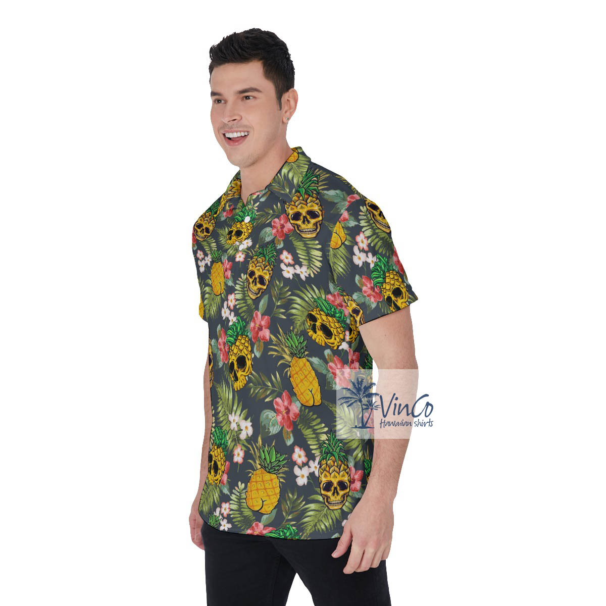 Funny Pineapple Skull Tropical Hawaiian Polo Shirt