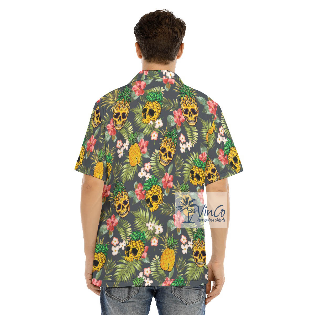 Funny Skull Pineapple Floral Hawaiian Shirt