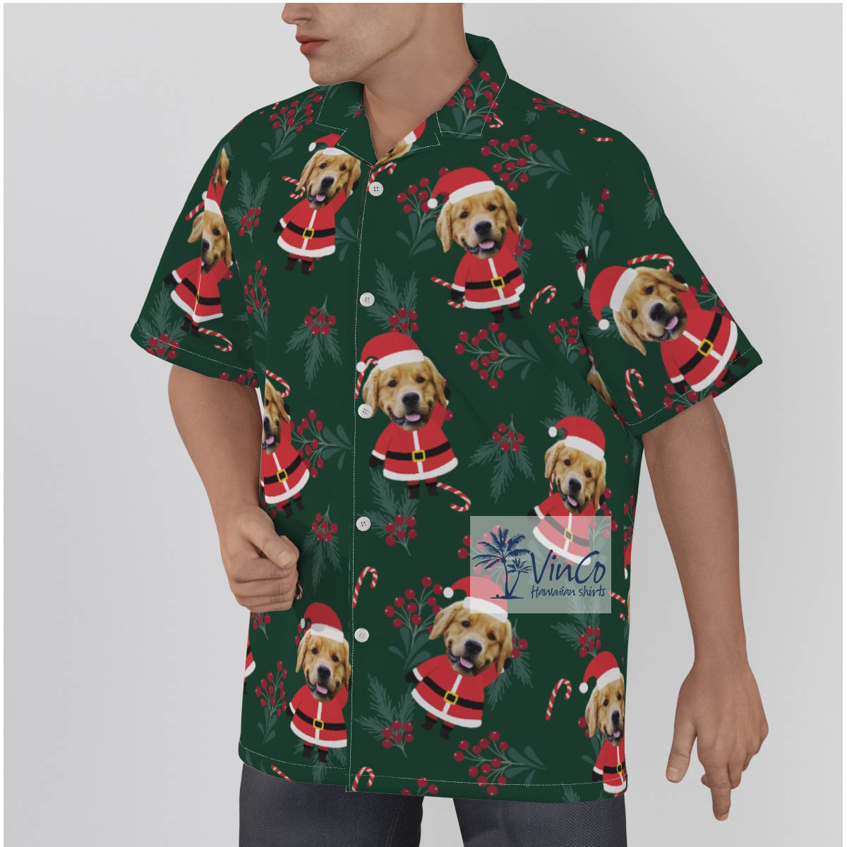 Funny Custom Dog Face Santa Aloha Shirt For Men