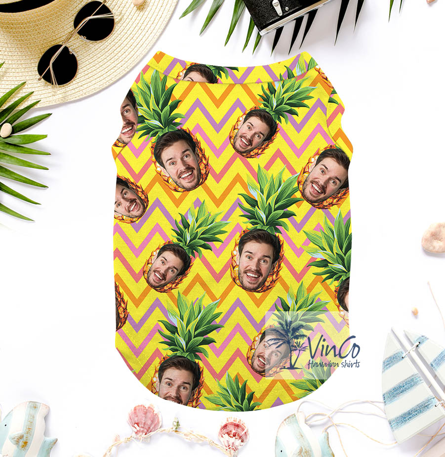 Funny Custom Face With Pineapple Yellow Hawaiian Shirt For Pet