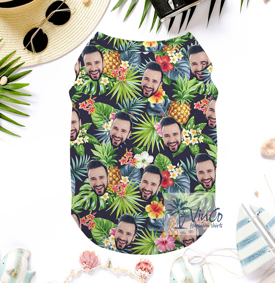 Funny Custom Face Pineapple Tropical Dog's Hawaiian Tank Top