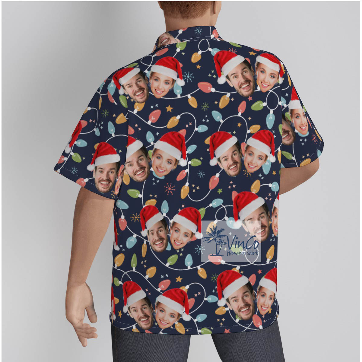 Custom 2 Faces Christmas Lights Aloha Shirt For Men