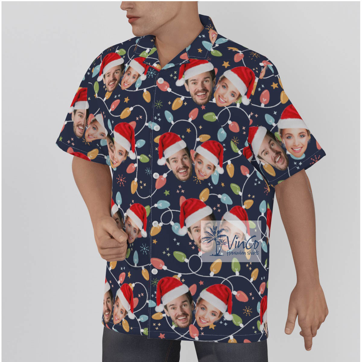 Custom 2 Faces Christmas Lights Aloha Shirt For Men