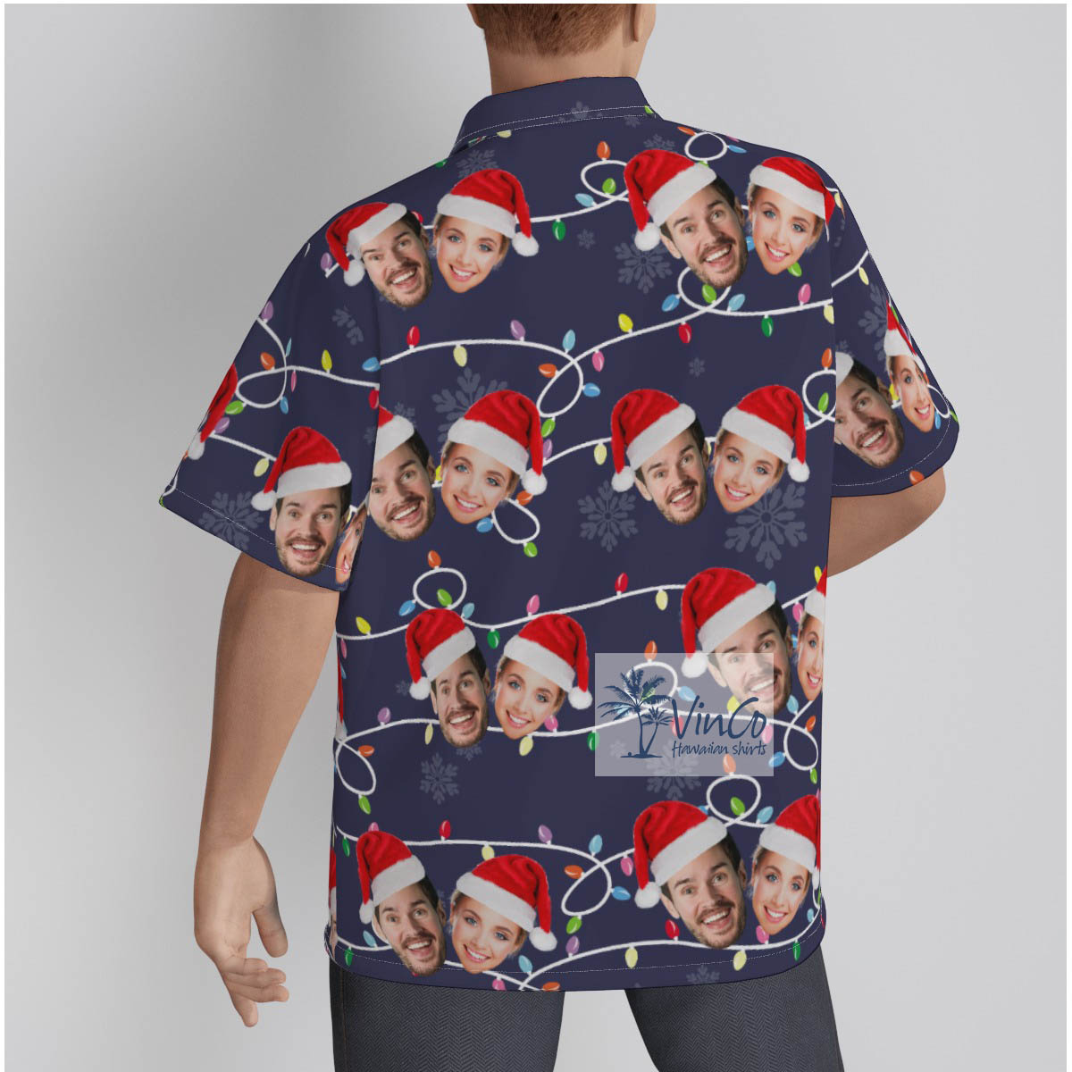 Custom 2 Faces Christmas Hat Xmas Button Up Shirt For Men