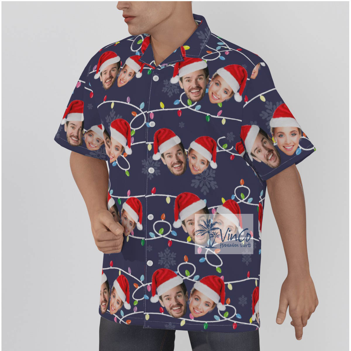 Custom 2 Faces Christmas Hat Xmas Button Up Shirt For Men