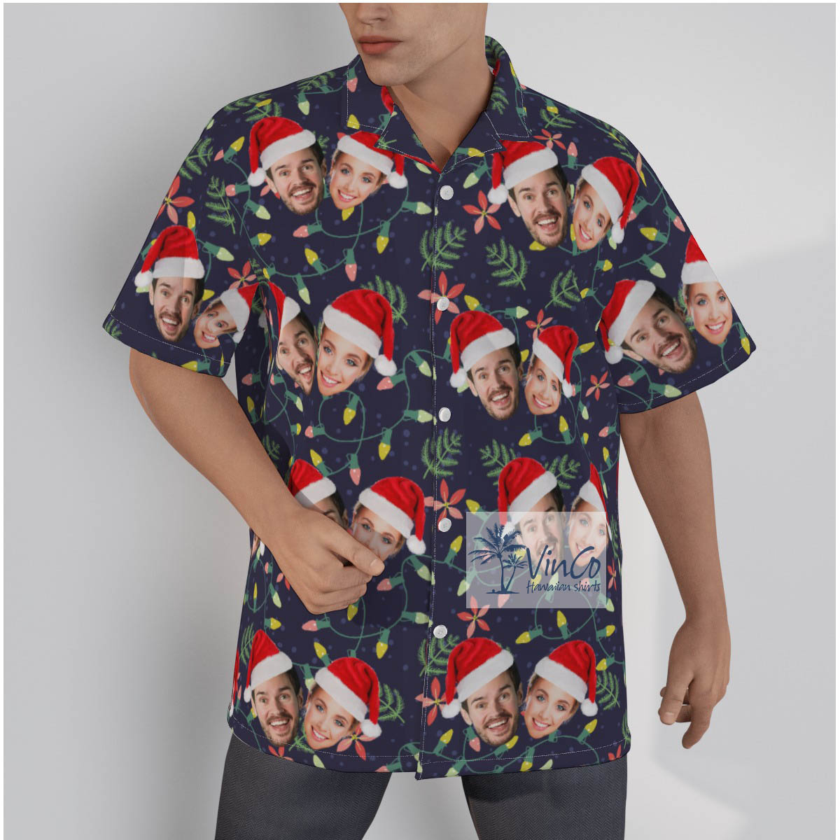 Custom Couple Faces Christmas Aloha Shirt - variant image 1
