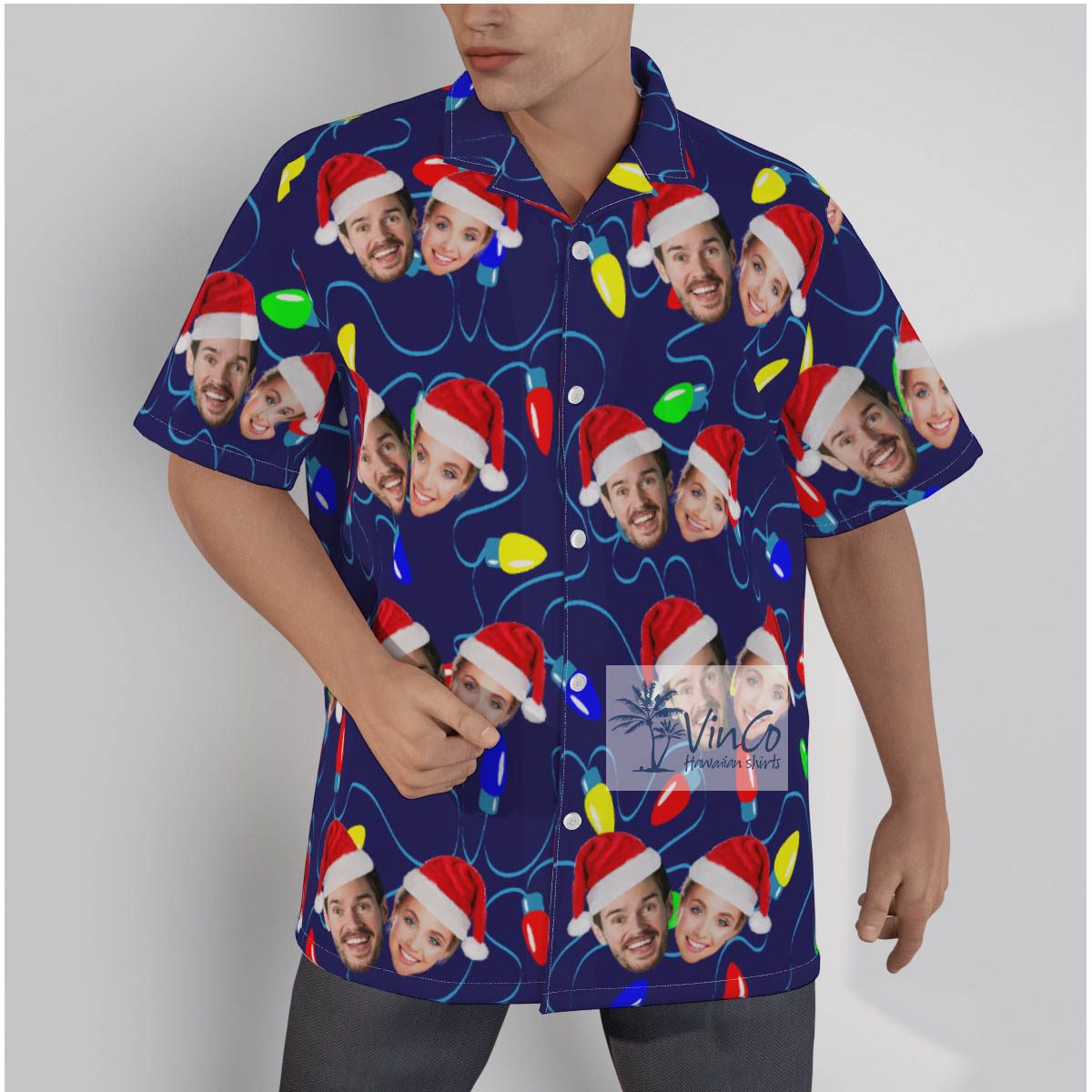 Personalized Couple Faces Hawaiian Christmas Shirt - variant image 1
