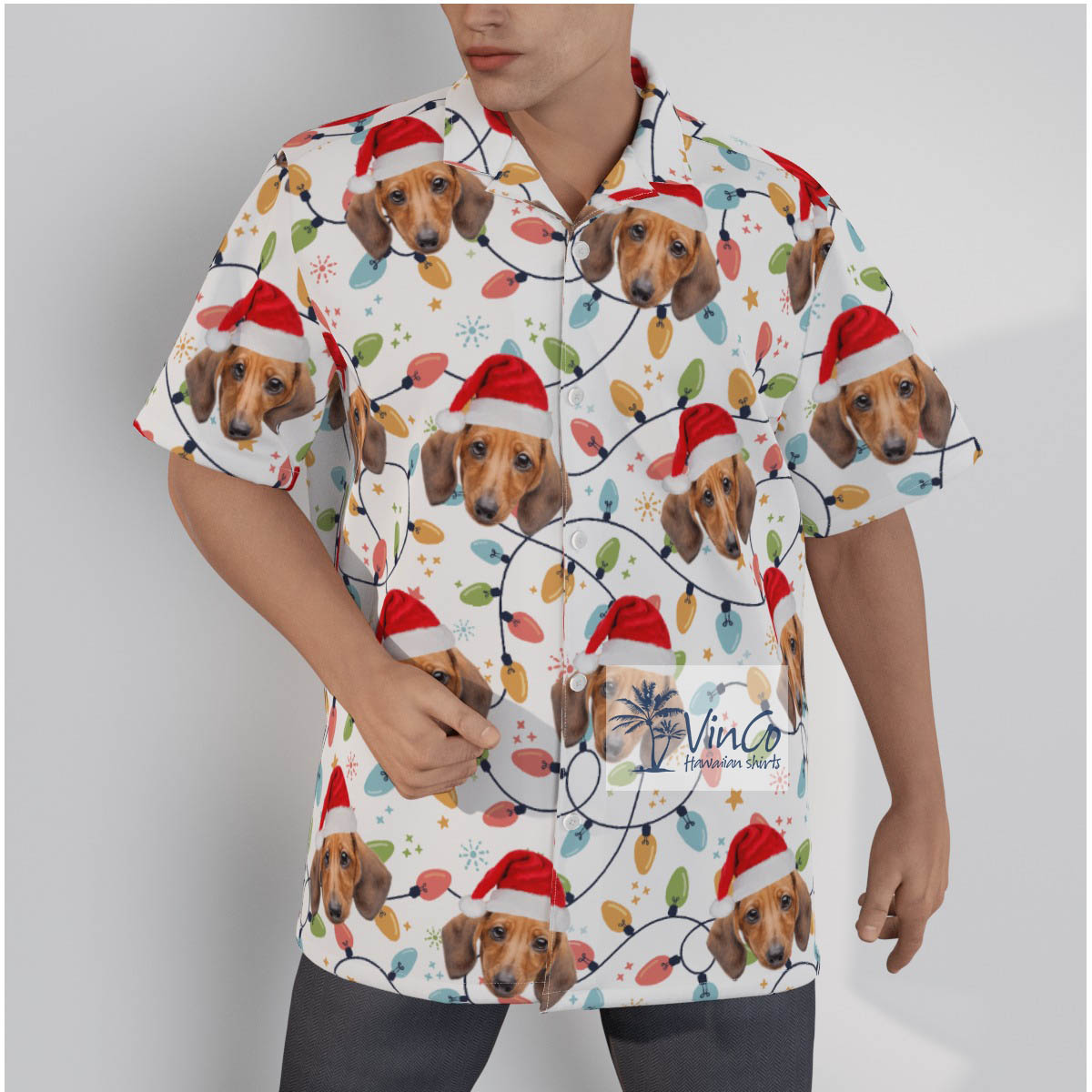 Custom Pet face Hawaiian Christmas Shirt Christmas Hat - variant image 1