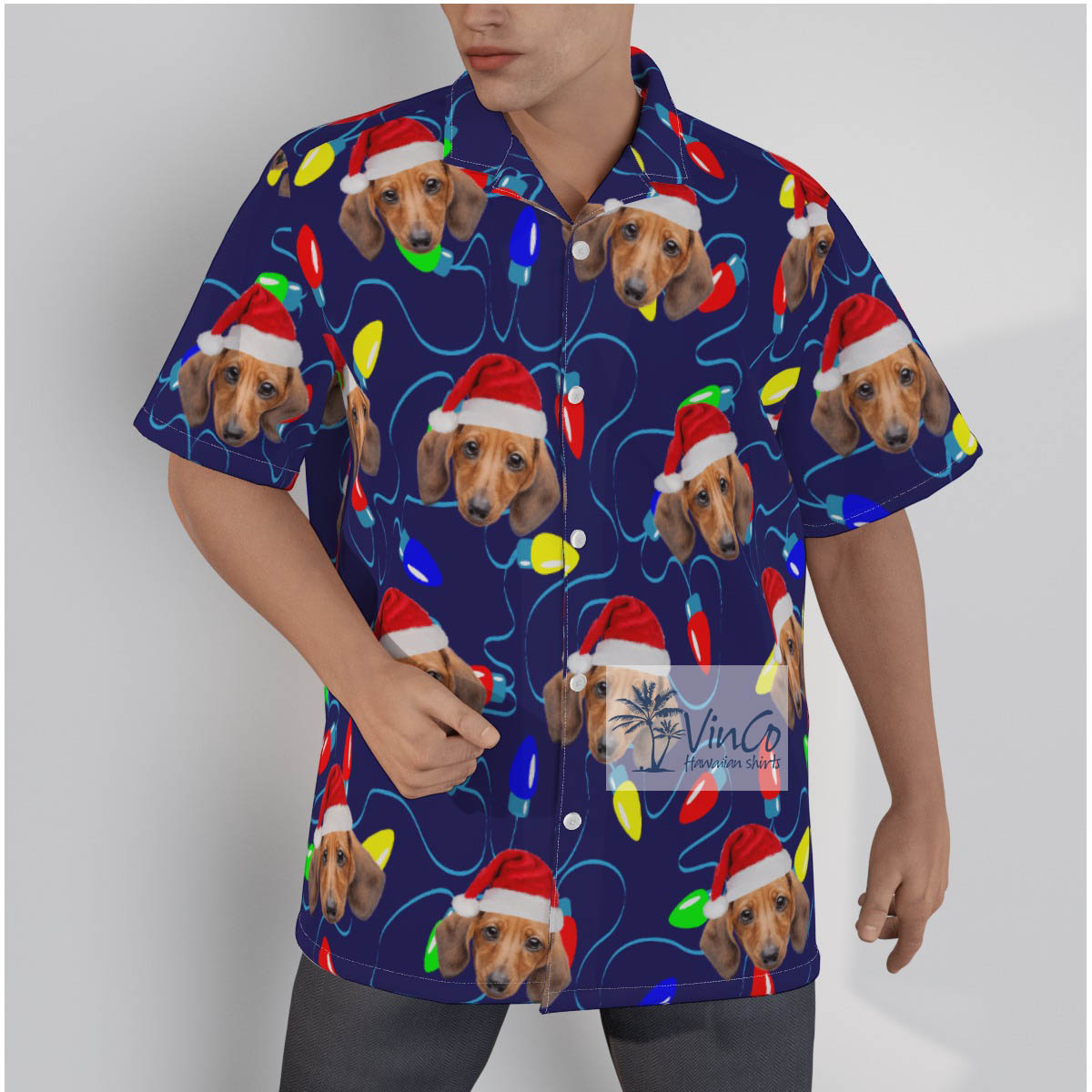 Personalized Pet Face Christmas Light Aloha Shirt For Men - variant image 1