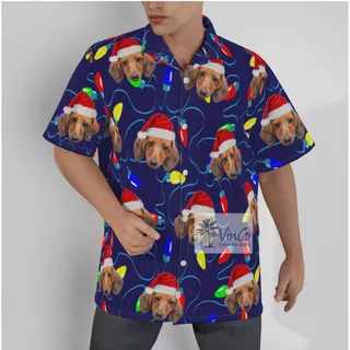 Personalized Pet Face Christmas Light Aloha Shirt For Men
