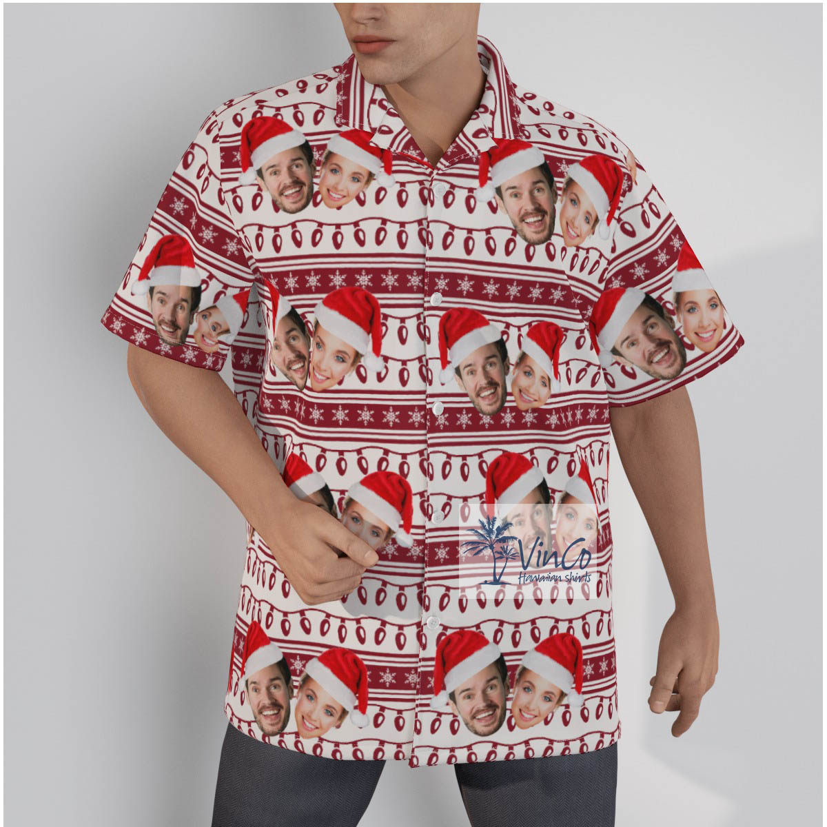 Funny Custom Couple Face Christmas Hawaiian Shirt - variant image 1