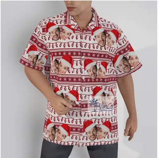 Funny Custom Couple Face Christmas Hawaiian Shirt