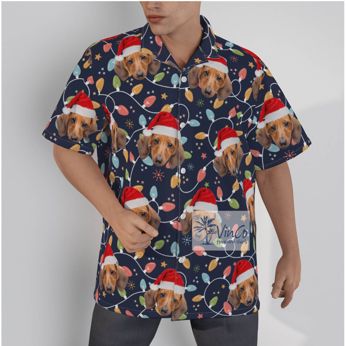 Custom Dog Christmas Hat Christmas Light Hawaiian Shirt - variant image 1