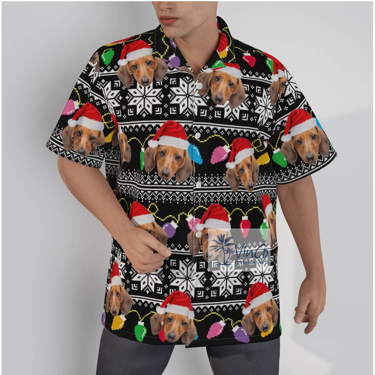 Personalized Dog Photo Christmas Hat Ugly Hawaiian Shirt - variant image 1