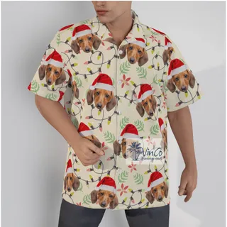 Custom Dog Face Christmas Hat Men's Hawaiian Shirt