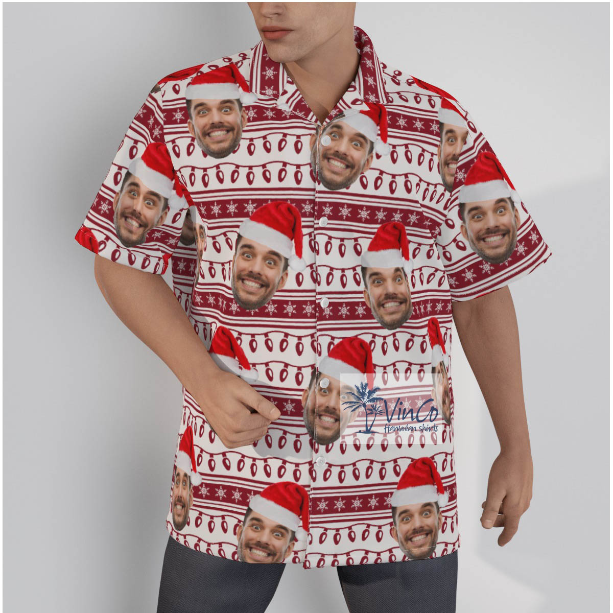 Custom Face All Over Print Christmas Aloha Hawaiian Shirt Christmas Lights - variant image 1