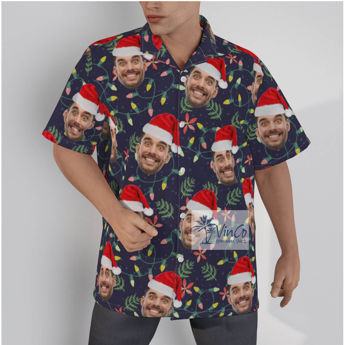 Custom Face Christmas Men's All Over Print Hawaiian Shirt - variant image 1