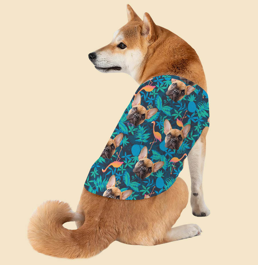 Funny Custom Dog Face Tropical Flamingo Hawaiian Tank Top - variant image 1