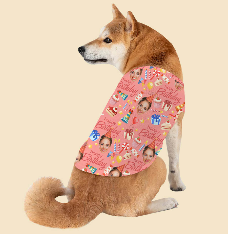 Funny Custom Face Birthday Pink Hawaiian Tank Top For Dog - variant image 1