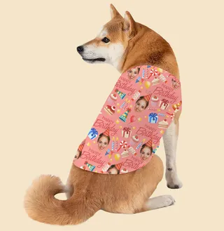 Funny Custom Face Birthday Pink Hawaiian Tank Top For Dog