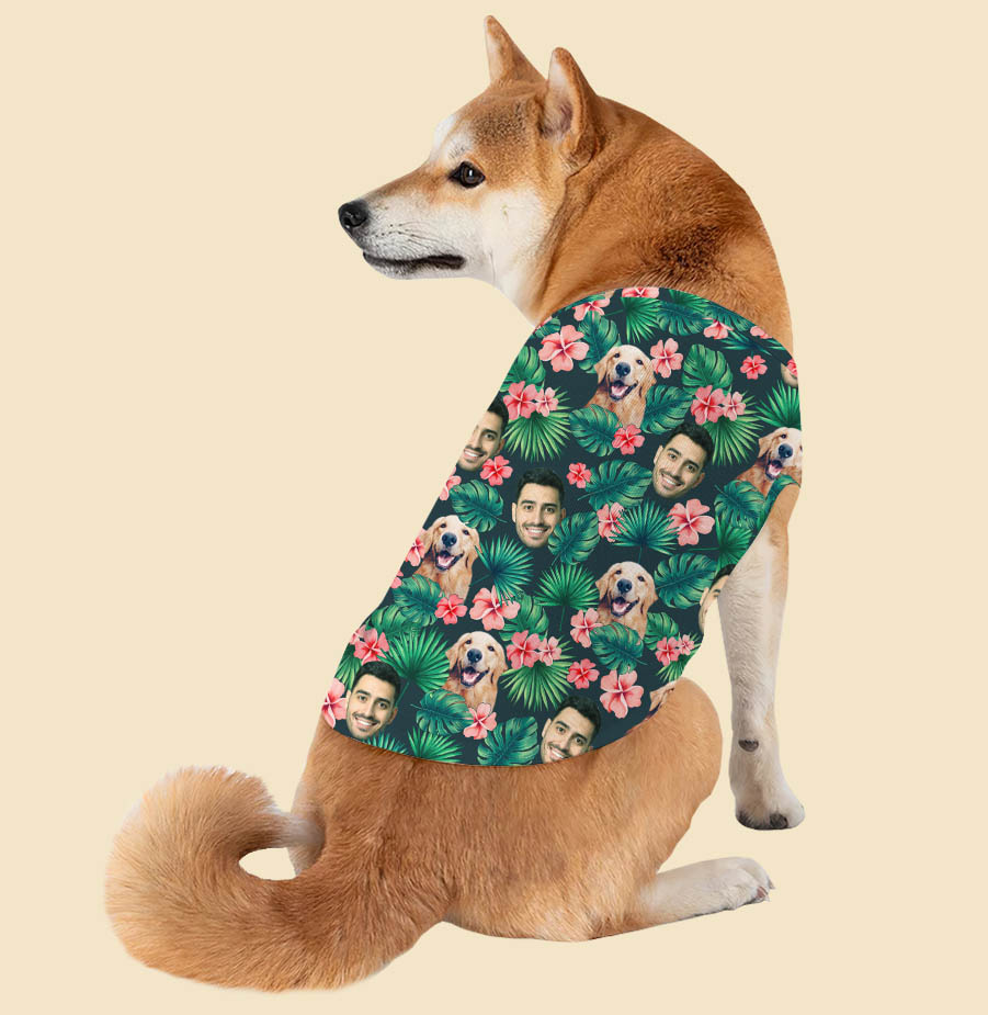 Funny Custom Dog Face And Owner Floral Hawaiian Tank Top - variant image 1