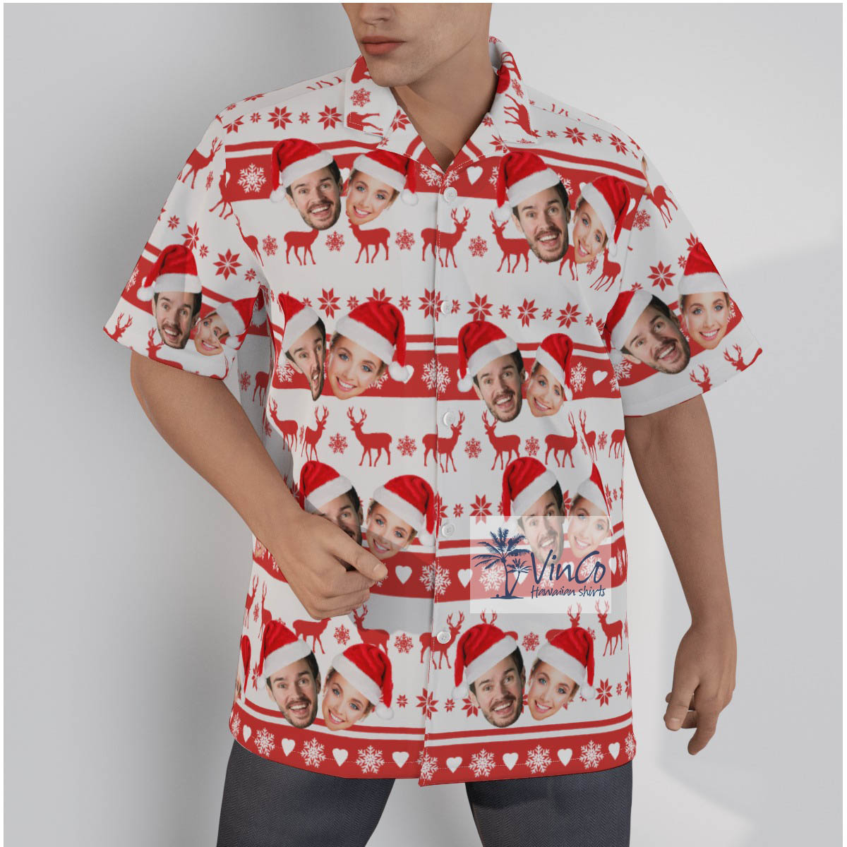 Matching Custom Couple Face Christmas Hawaiian Shirt - variant image 1